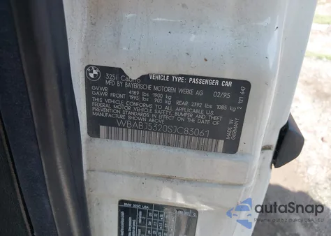 1995 BMW 325 Ic из США, поврежденный, VIN WBABJ5320SJC83061